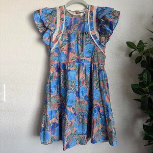 Pinch Floral Mini Dress in Blue and Coral